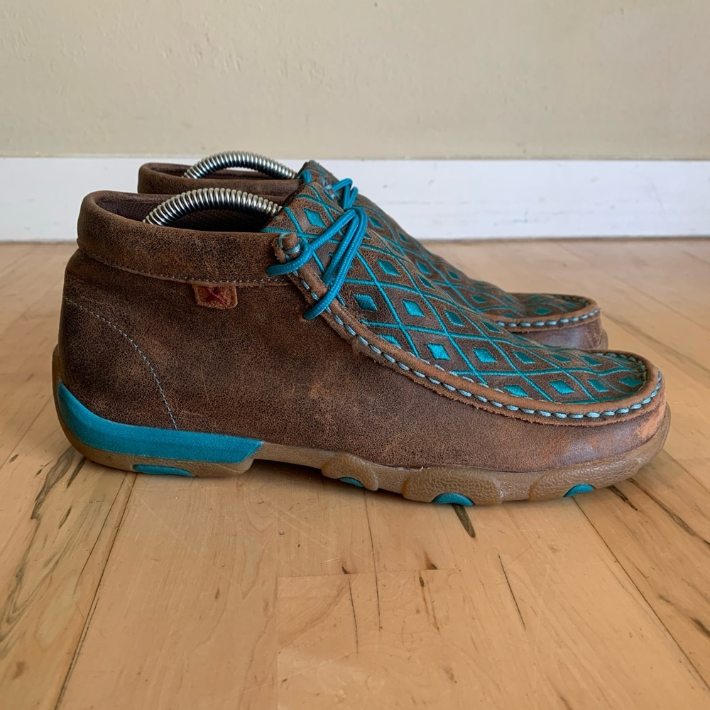 Twisted X Leather Teal Chukka Mocs Lace Shoes Cowgirl Women’s Size 9.5 m